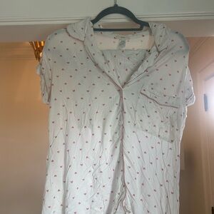 Eberjey White and Pink Heart Pajama Top